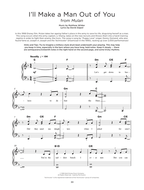 I'll Make A Man Out Of You (from Mulan) - David Zippel (Really Easy Piano)