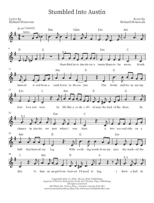 Stumbled Into Austin (Arr. Richard Mousseau) - Rick Moose (Guitar Chords-Lyrics)