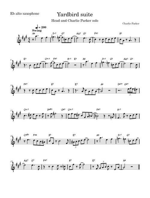 Yardbird suite – Charlie Parker Yardbird suite – head and saxophone solo transcription