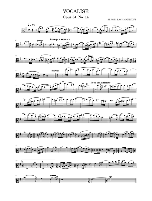 Vocalise (No.14 from Fourteen Songs, Op.34) – Sergei Rachmaninoff VOCALISE Opus. 34, No. 14 -Rachmaninoff VIOLA SOLO
