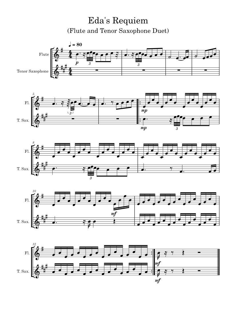 Eda's Requiem Brad Breeck (Flute and Tenor Sax duet) Sheet music for