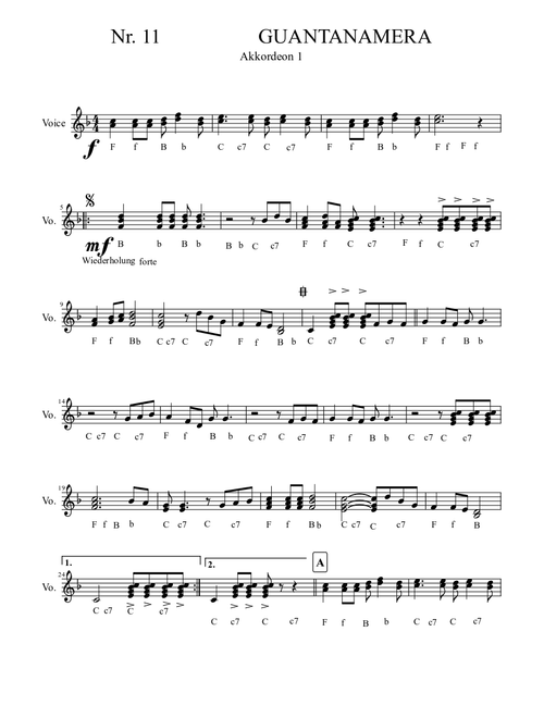 Guantanamera 1. Stimme für Akkordeon