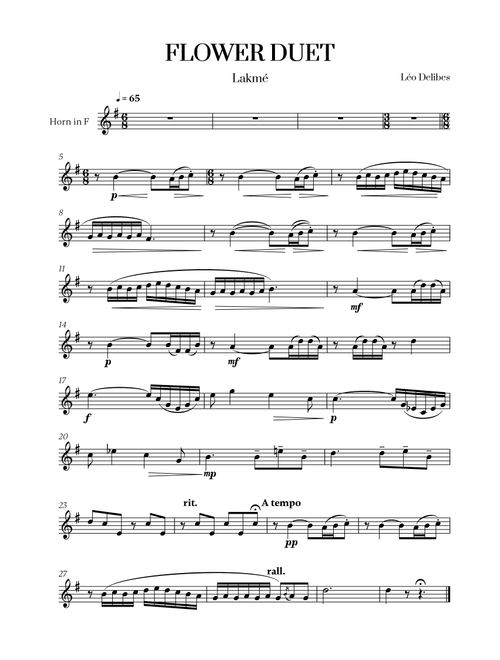 Léo Délibes - Flower Duet (C Major) for French Horn Solo (Arr. Cadenza Editions) (French Horn Solo)