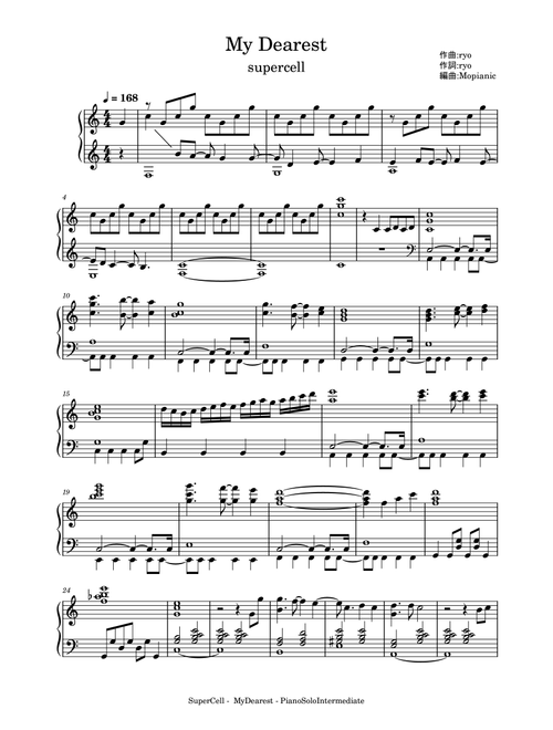 My Dearest (Arr. Mopianic) - Supercell (Piano-Vocal-Guitar (Piano Accompaniment))