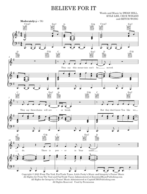 Believe For It - CeCe Winans (Piano-Vocal-Guitar)