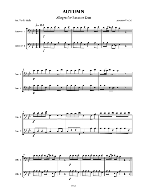 Autumn - The Four Seasons for Bassoon Duo (Arr. Valdir Maia) - Antonio Vivaldi (Instrumental Duet)