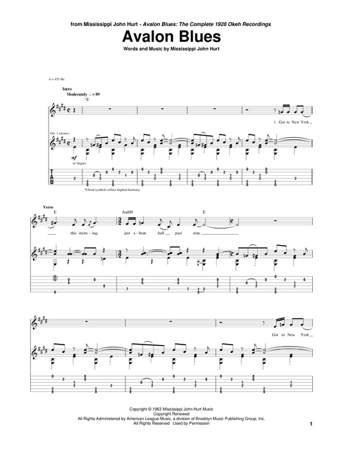Avalon Blues - Mississippi John Hurt (Guitar Tab)