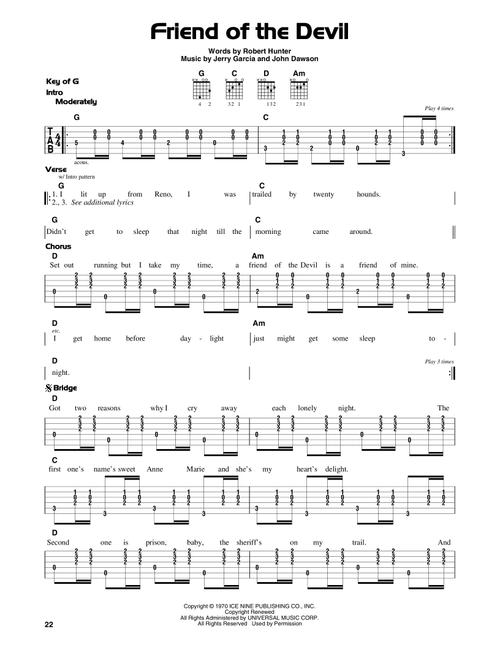 Friend Of The Devil - Grateful Dead (Guitar Lead Sheet)