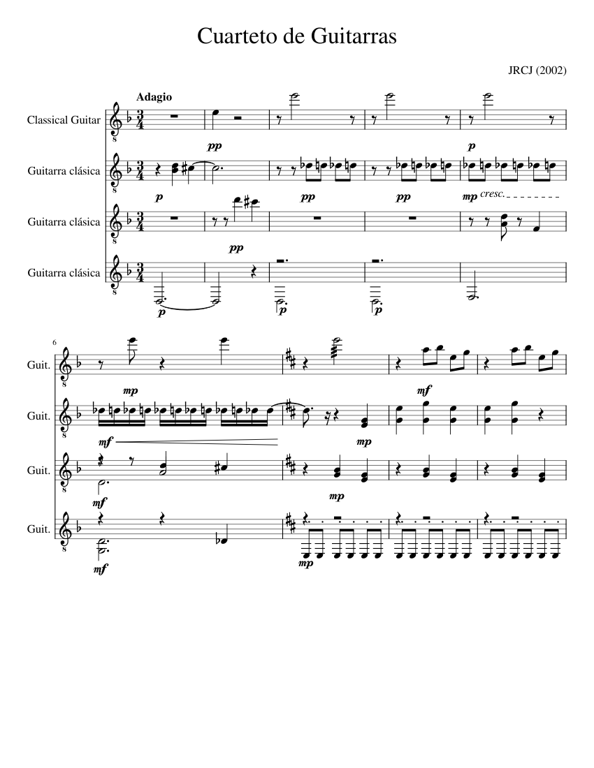 Cuarteto de Guitarras Sheet Music for Guitar (Mixed Quartet