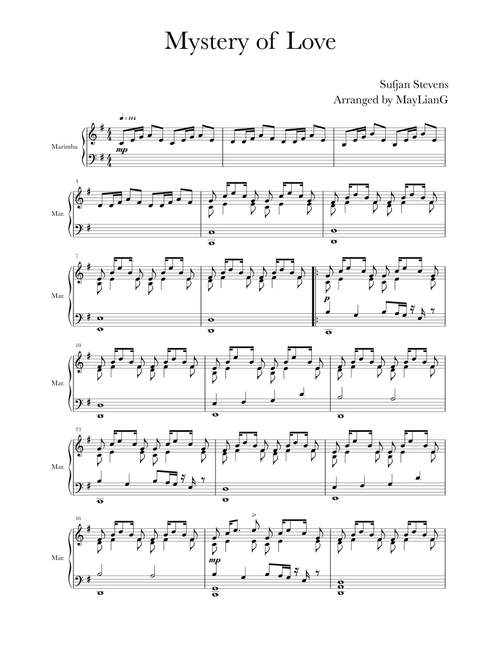 mystery of love Marimba Duet (Arr. MaylianG原梅) - Sufjan Stevens (Percussion Duet)