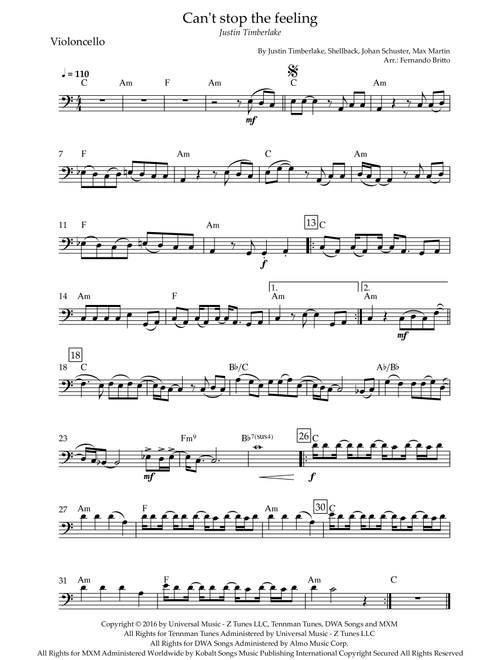 Can't Stop The Feeling! (Arr. Fernando Britto) - Justin Timberlake (Cello Solo)