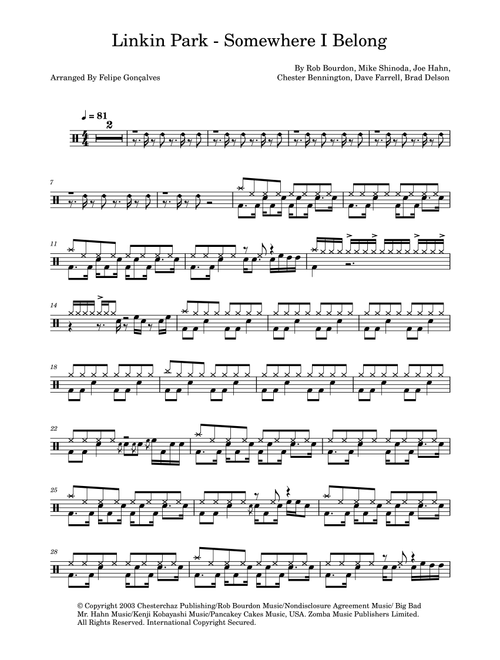 Somewhere I Belong (Arr. The Ninja) - Linkin Park (Drums)