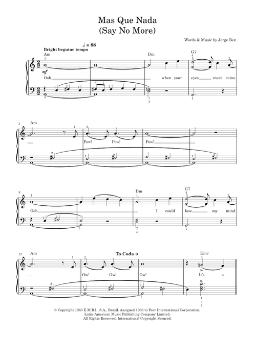 Mas Que Nada (Say No More) - Jorge Ben (Piano-Vocal-Guitar (Piano Accompaniment))