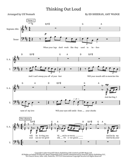 Thinking Out Loud (Arr. Ulf Nomark) - Ed Sheeran (Choral, SATB)
