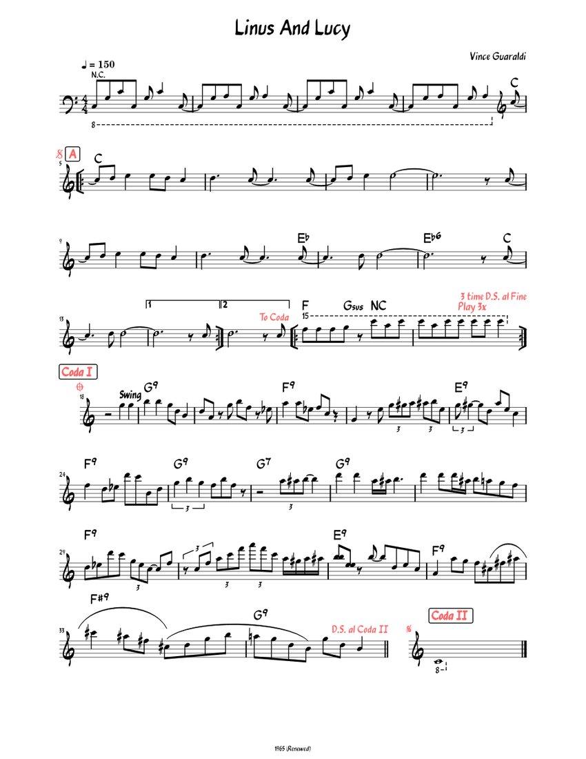 Linus And Lucy (Lead sheet ) Sheet Music for Piano (Solo) Easy | MuseScore.com linus-and-lucy-lead-sheet-sheet-music-for-piano-solo-easy-musescore-com