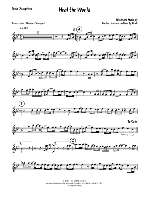 Heal the World (Arr. Poramee Saengnet) - Michael Jackson (Tenor Sax Solo)