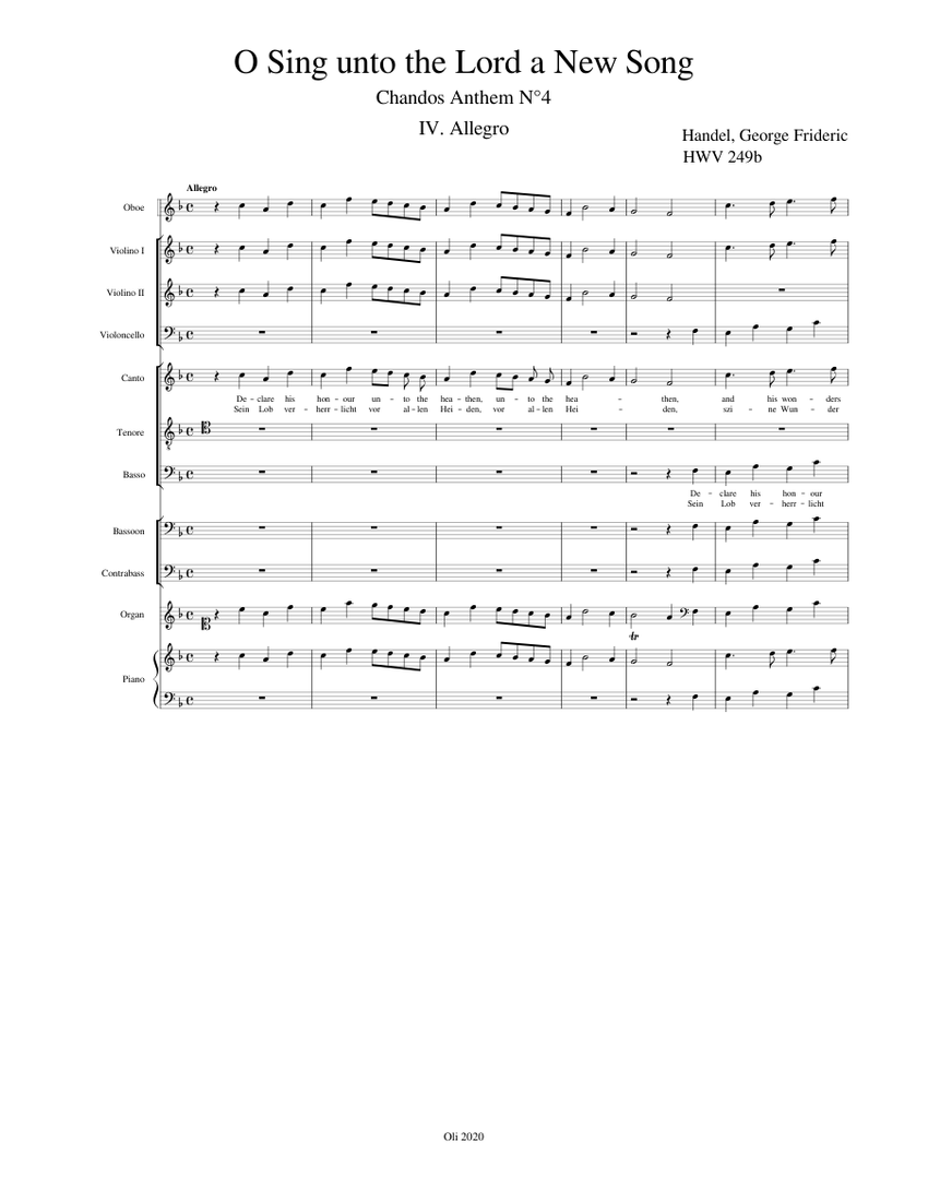 Handel, G.F., O Sing unto the Lord a New Song Sheet Music for Piano ...
