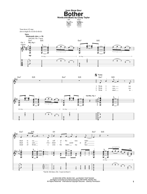 Bother - Stone Sour, Corey Taylor, Spider-Man (Movie) (Guitar Tab)