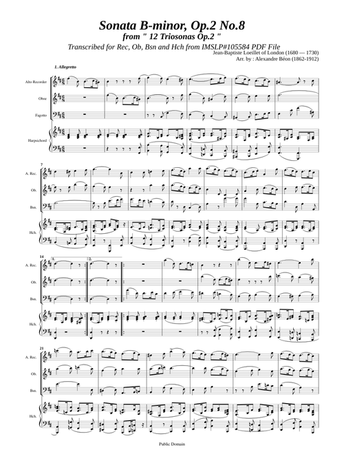 Loeillet, J.B. de London _ Trio Sonata Op.2 No.8 h-moll