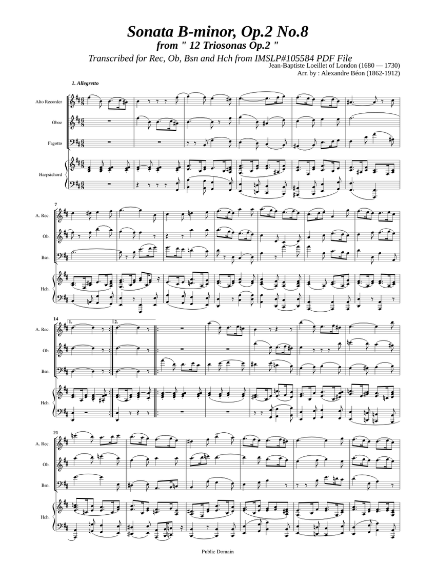 Loeillet, J.B. de London _ Trio Sonata Op.2 No.8 h-moll