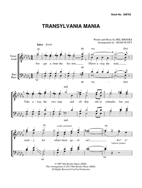 Transylvania Mania from YOUNG FRANKENSTEIN (Arr. Adam Scott) - Mel Brooks (Choral, TTBB)