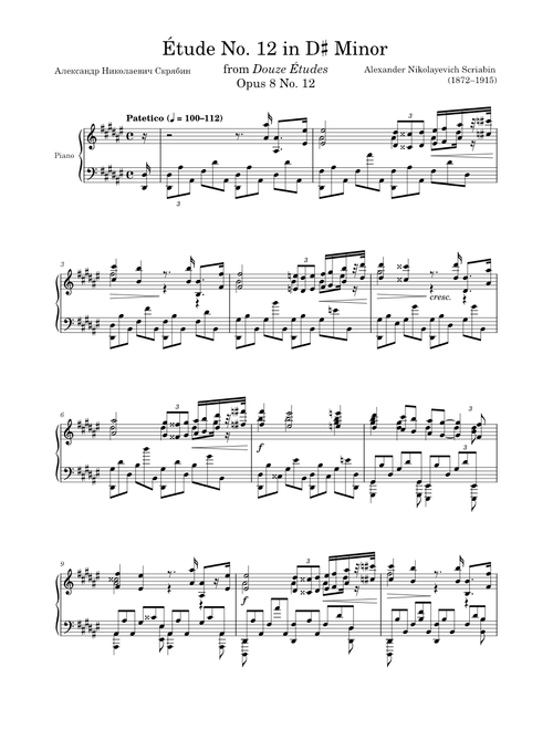 Étude Opus 8 No. 12 in D♯ Minor – Scriabin