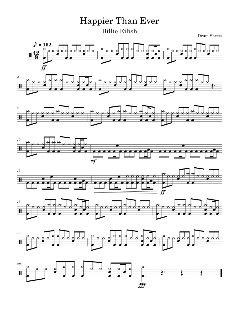 Happier Than Ever Billie Eilish Sheet music for Drum group (Solo