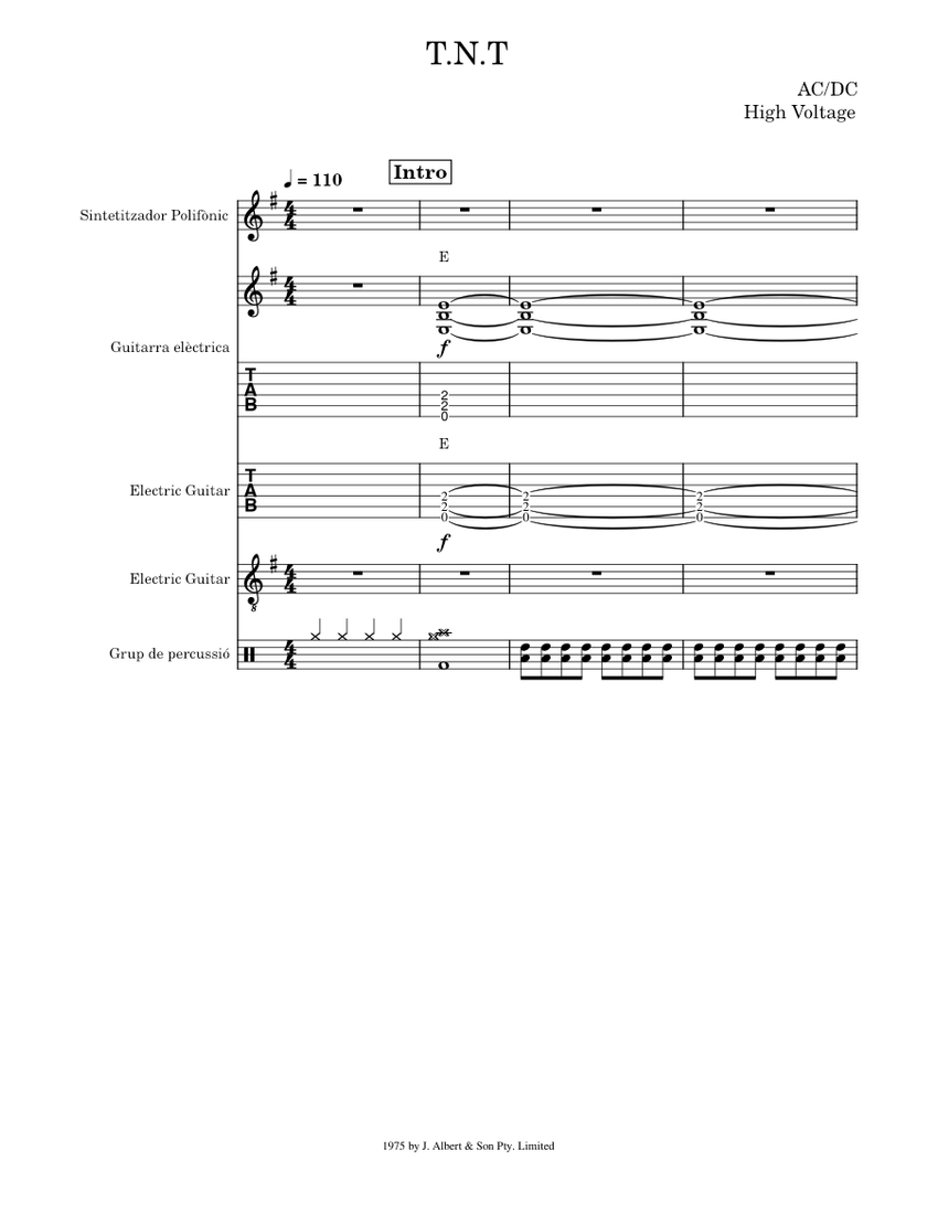 Tnt – AC/DC Sheet music for Guitar, Drum group, Synthesizer (Mixed