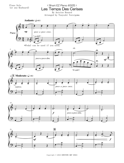 Les Temps Des Cerises (Arr. Tsuyoshi Yoroiguma) - Clement (Dp), Craig Leon, Renard( Dp) (Easy Piano)