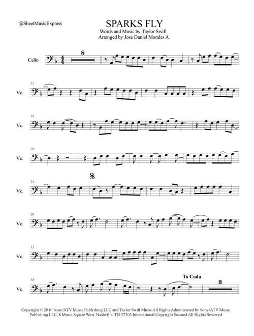 Sparks Fly (Arr. Jose Daniel Morales A.) - Taylor Swift (Cello Solo)