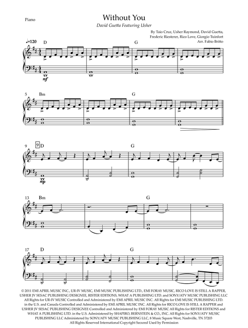 Without You (Arr. Fabio Britto) - David Guetta Featuring Usher (Piano Solo)