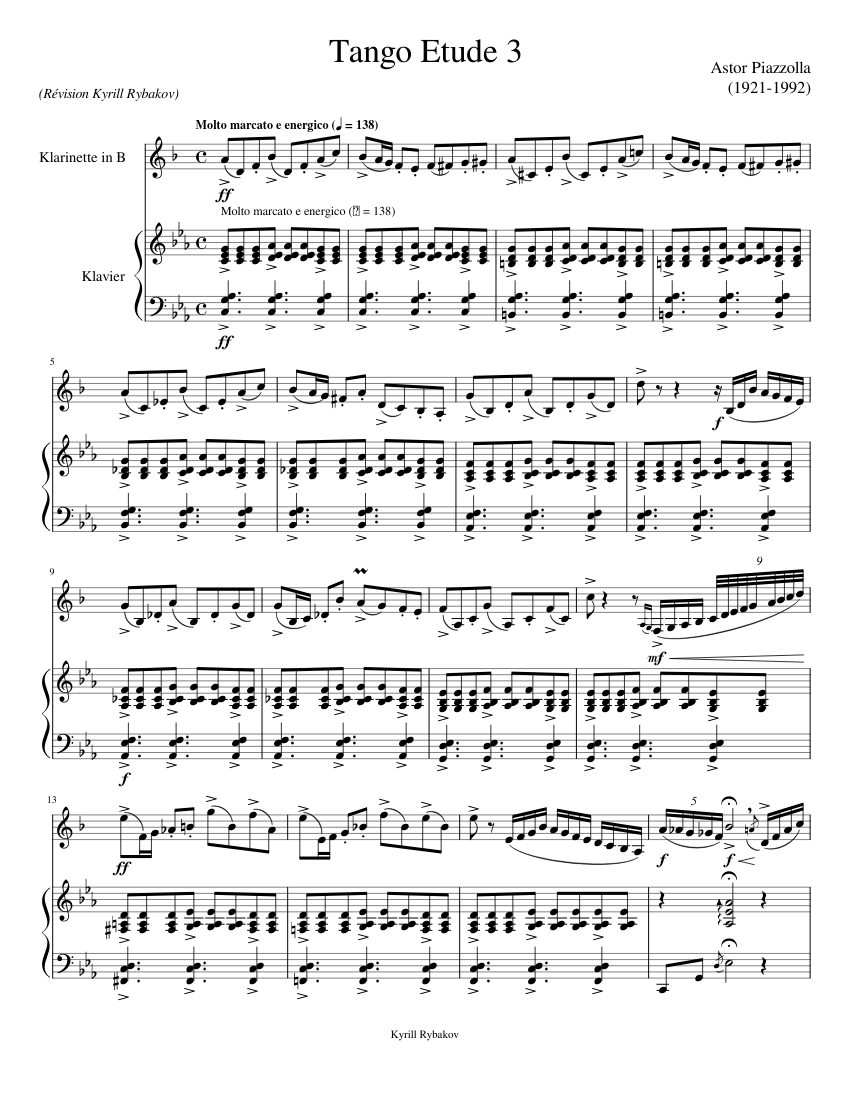 Astor Piazzolla.Tango_Etude_3. und Klavier orig. cmoll