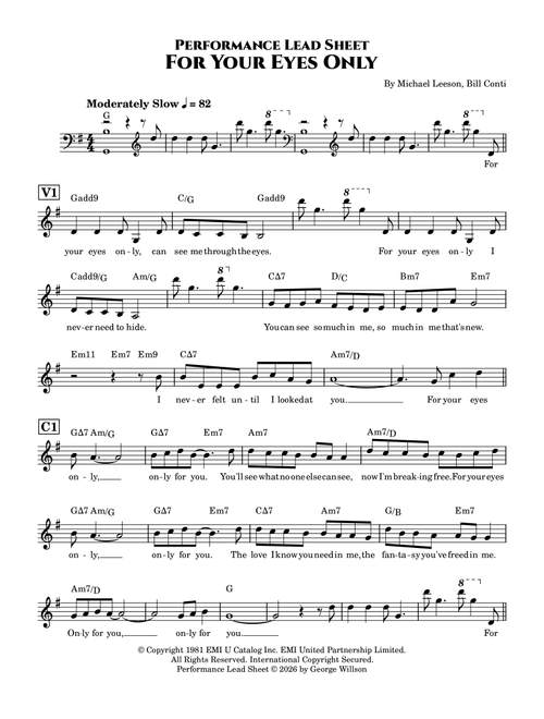 For Your Eyes Only (Arr. George Willson) - Sheena Easton (Lead Sheet - Fake Book)