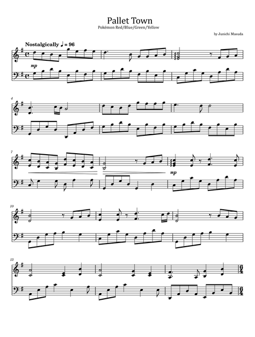 Pallet Town - Pokémon Red/Blue/Green/Yellow - For Easy Piano (Arr. poon) - Junichi Masuda (Easy Piano)