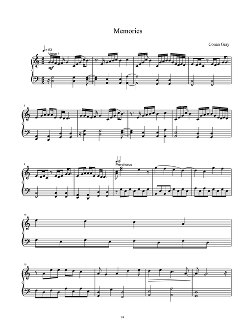 Memories (Arr. Conan Gray) (Piano Solo)