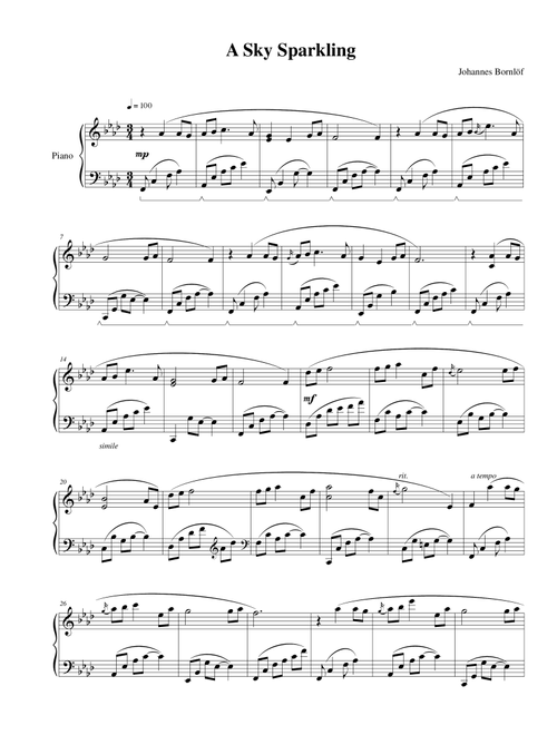 A Sky Sparkling - Johannes Bornlöf (Piano-Vocal-Guitar (Piano Accompaniment))