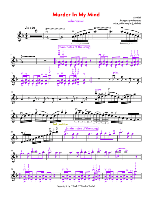 Murder In My Mind (Arr. Adisantosa) - Kordhell (Violin Solo)