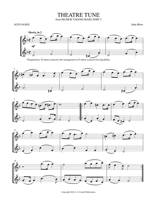 Theatre Tune (from Musick’s Hand-Maid, Part 2) (Arr. Mark Phillips) - John Blow (Alto Saxophone Duet)
