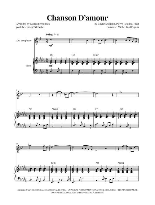 Chanson D'amour (Arr. Glauco Fernandes) - Andre Rieu (Alto Sax and Piano)