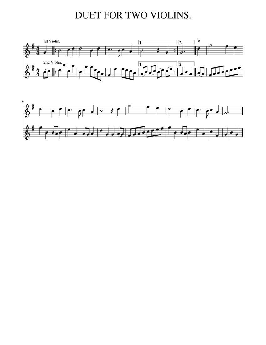 DUET FOR TWO VIOLINS. Sheet music for Piano (Piano Duo) | Musescore.com