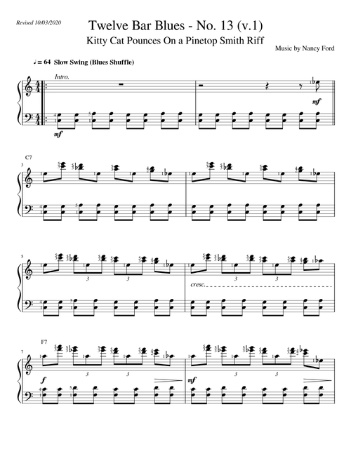 Twelve-Bar Blues No 13 (v1 - slow) Kitty Cat Pounces On a Pinetop Smith Riff - Nancy Ford (easy piano)