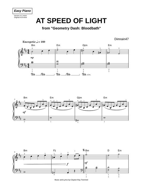 At the Speed of Light (from Geometry Dash: Bloodbath) - Dimrain47 (Easy Piano)