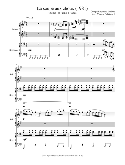 La soupe aux choux - Title Theme - Piano 4 Hands