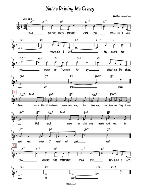 You're Driving Me Crazy (Lead sheet with lyrics )