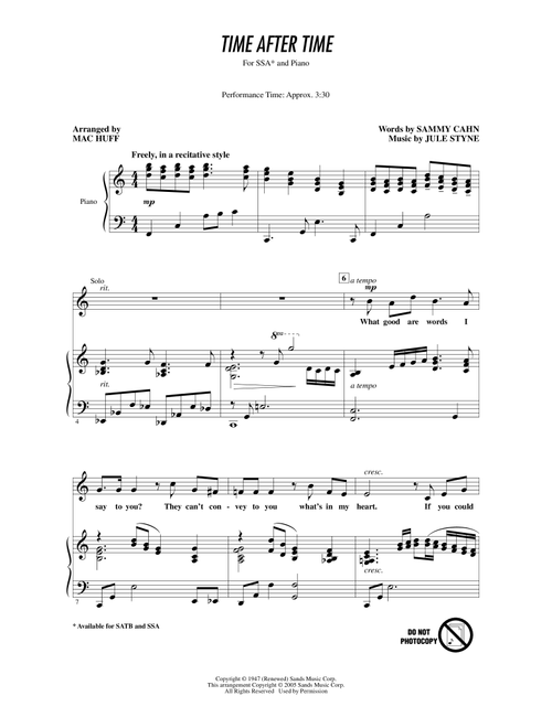 Time After Time (arr. Mac Huff) - Frank Sinatra (Choral, SSA)