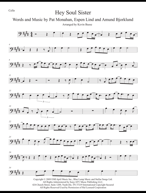 Hey, Soul Sister (Arr. Kevin Busse) - Train (Cello Solo)
