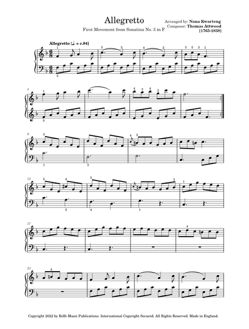 Sonatina No.3 in F – Thomas Attwood Allegretto - Sonatina No. 3 in F – Thomas Attwood