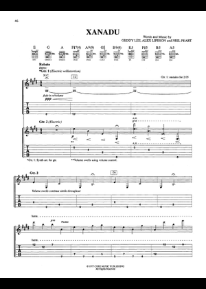 Rush - Xanadu Sheet Music for Glockenspiel, Guitar, Bass guitar