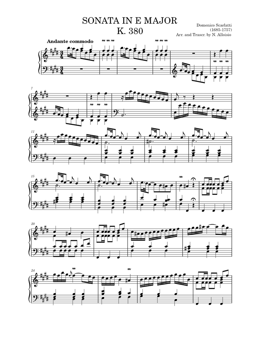 Sonata in E Major K. 380, D. Scarlatti Sheet Music for Harpsichord
