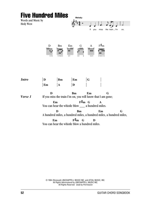 Five Hundred Miles - Peter Paul & Mary (Guitar Chords-Lyrics)